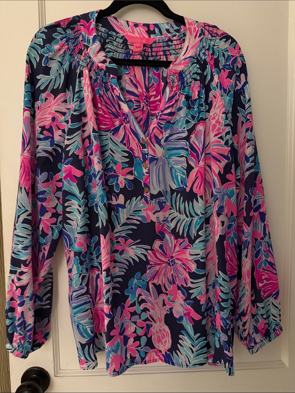Lilly Pulitzer Navy Tunic with Pink & Aqua Floral Print